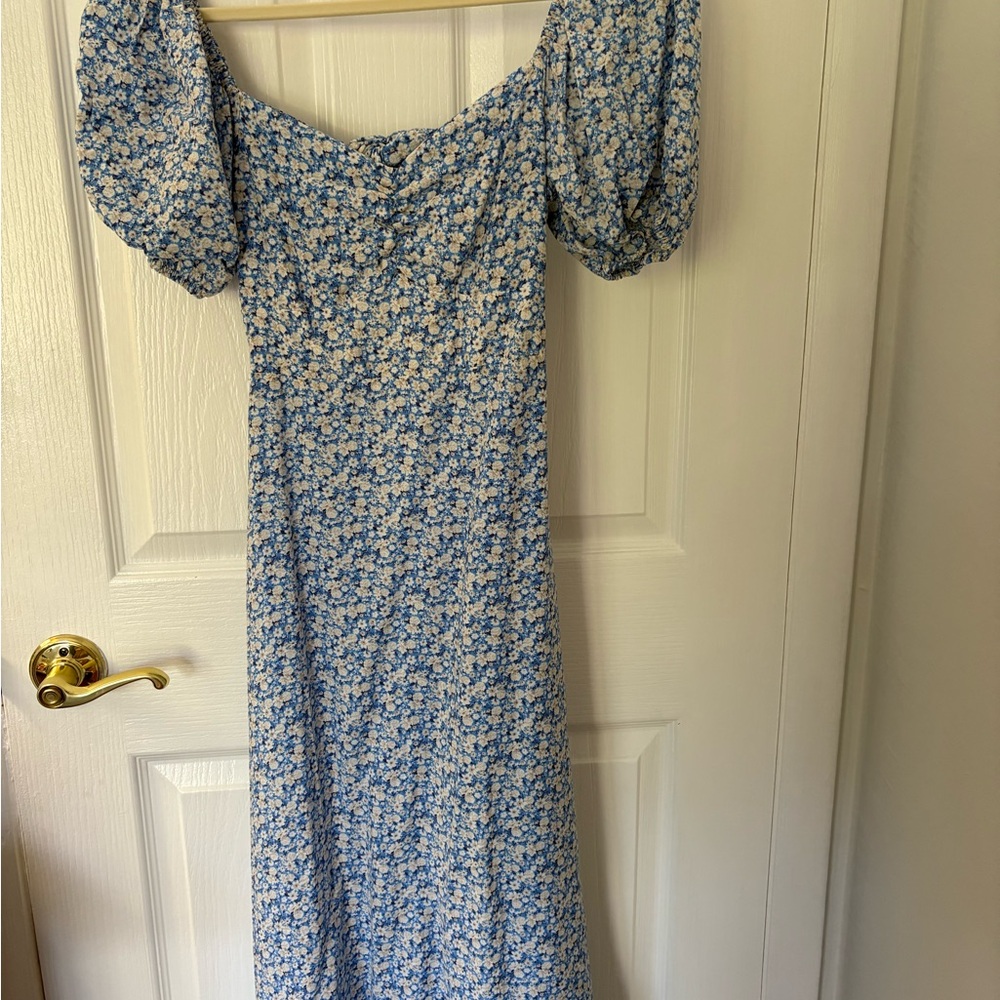 Floral Blue Puff Sleeve Dress